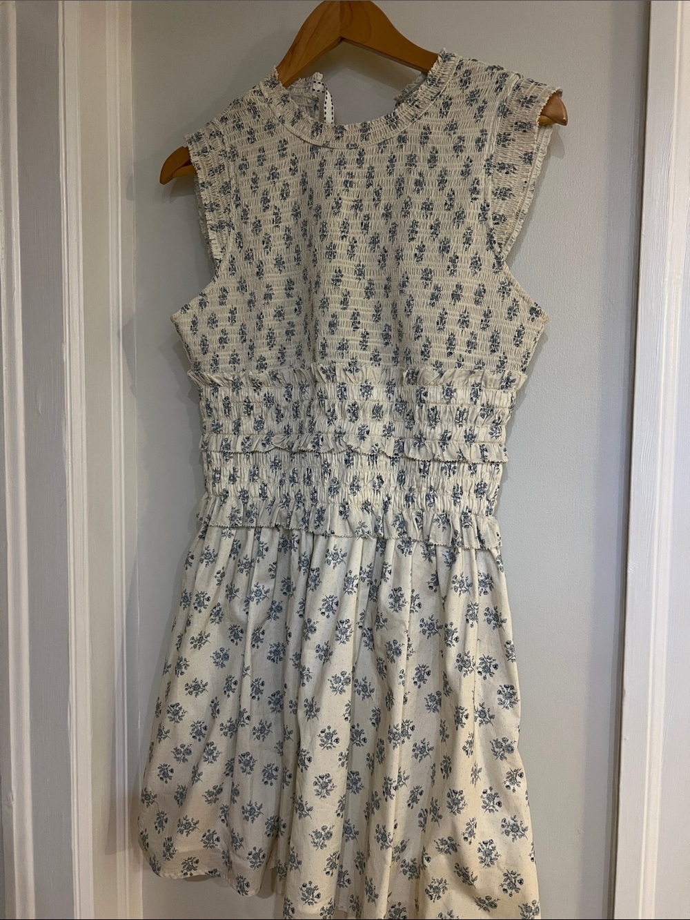 HUNTER BELL White Mini Dress with Blue Floral Print